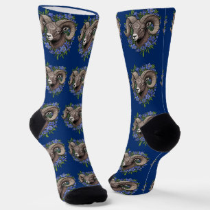 Calcetines Ovejas de Cuerno Grande y Flores de Aquilegia Azul