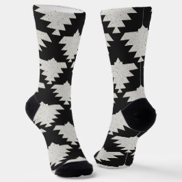 Calcetines Pájaro geométrico tribal vintage | Boho negro y ma