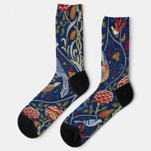 Calcetines Pájaro y patrón floral, William Morris (Izquierda)