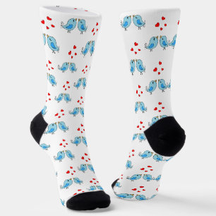 Calcetines Pájaros Azules Pequeños y Lindos sobre Blanco