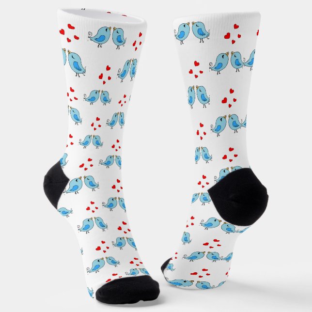 Calcetines Pájaros Azules Pequeños y Lindos sobre Blanco (Angular)