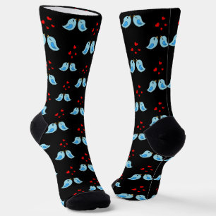 Calcetines Pájaros Pequeños Azules Lindos en Negro