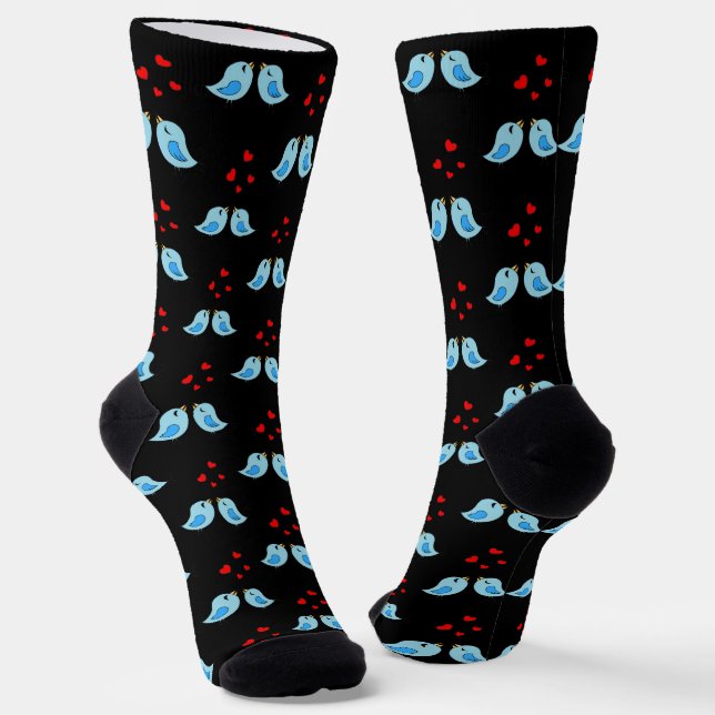 Calcetines Pájaros Pequeños Azules Lindos en Negro (Angular)