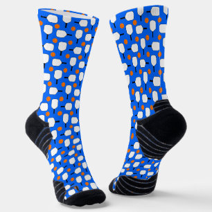 Calcetines Palas y pelotas de pickleball azul naranja y blanc