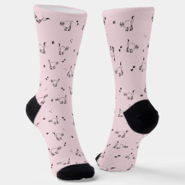 Calcetines Pale Blush Cat Line Art Pattern Socks