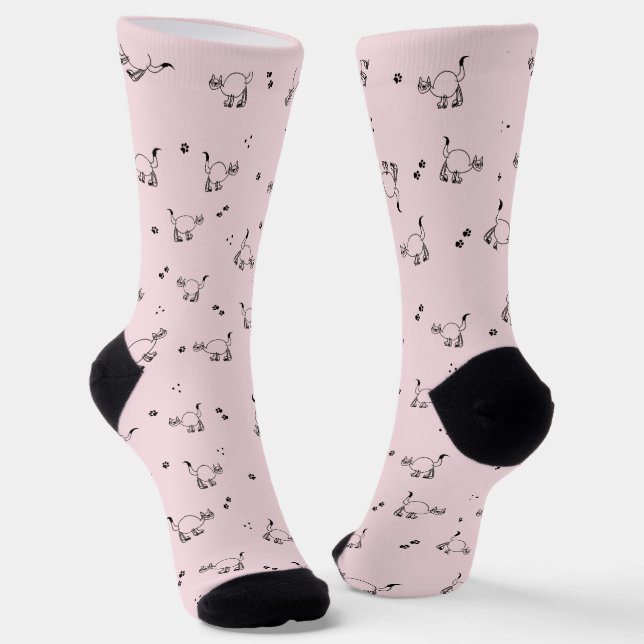 Calcetines Pale Blush Cat Line Art Pattern Socks (Angular)