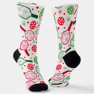 Calcetines Paletas de Pickleball Rojas y Verdes de Navidad