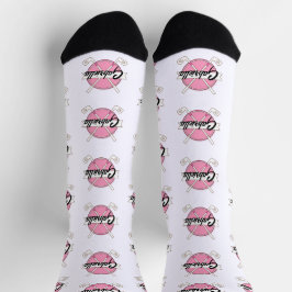 Calcetines Palos de Golf Personalizados Monograma Rosa/Blanco