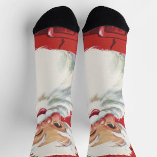 Calcetines Papá Noel vintage de Navidad, alegre y guiñando un