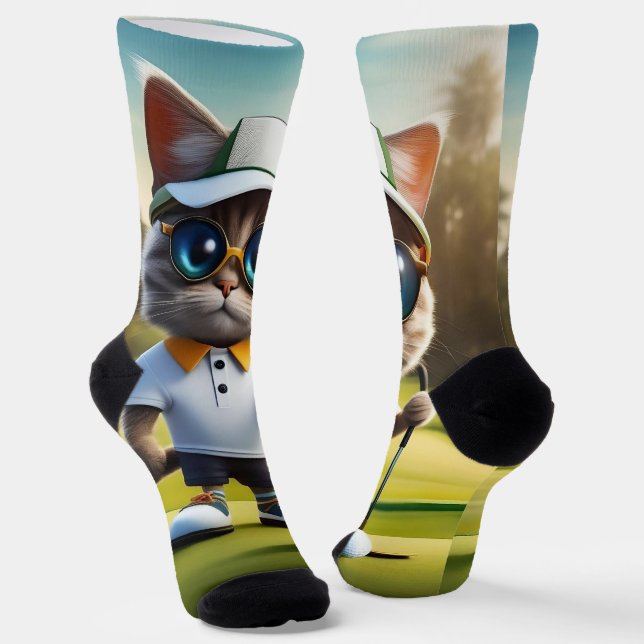 Calcetines "Par-tee Time: ¡La flor de golf del gato de Guay!" (Angular)