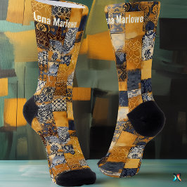 Calcetines Parcheado de Baldosas Doradas y Azules Marinos – A