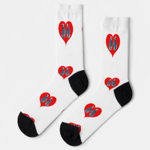 Calcetines Pareja de pingüinos pájaros del amor Corazones roj