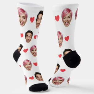 Calcetines Pareja Personalizado divertida enfrenta corazones 