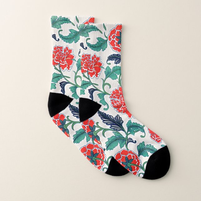 Calcetines Paso a la Elegancia: Patrón Floral Rojo Exclusivo (Par)