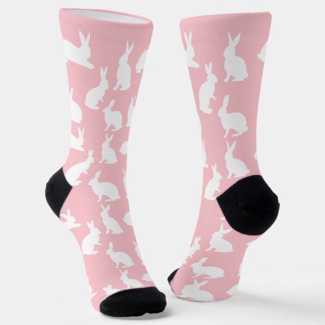 Calcetines Pastel Pink And White Bunny Pattern Cute Easter (Angular)