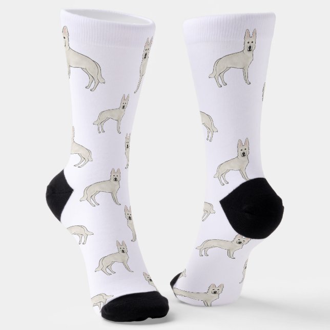 Calcetines Pastor Suizo Blanco Patrón de perro GSD lindo (Angular)