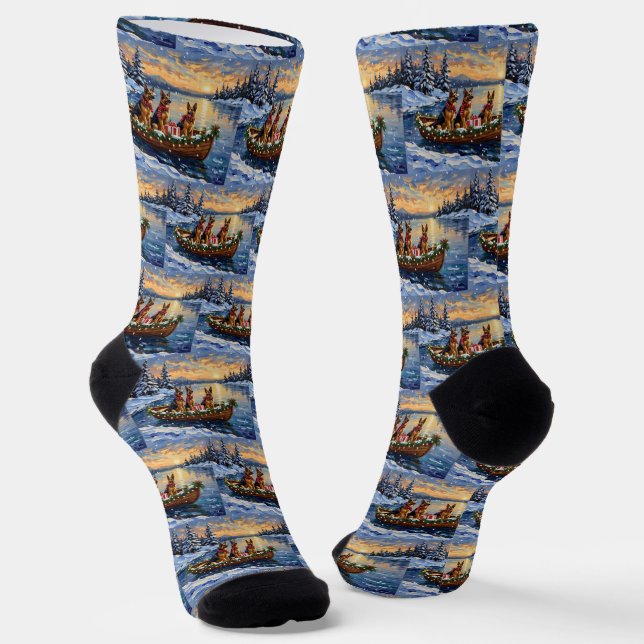 Calcetines Pastore Alemán Navidad Barco Fiesta (Angular)