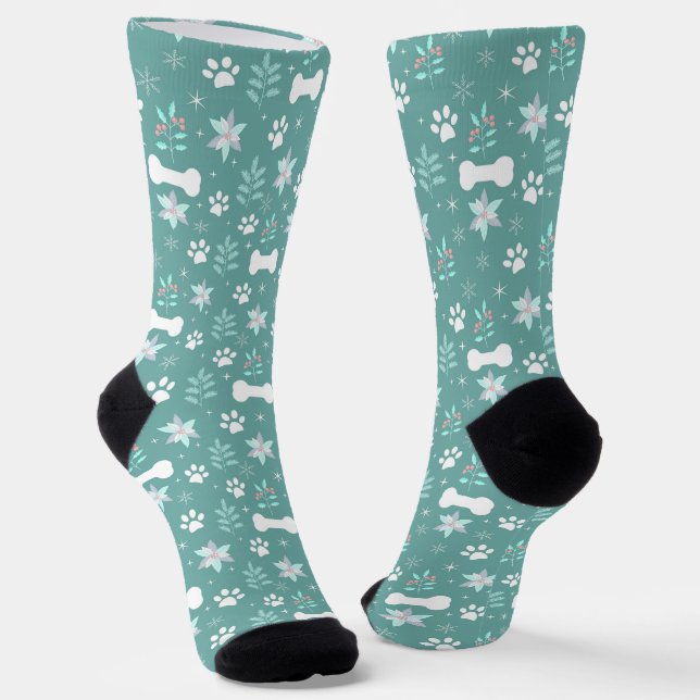 Calcetines Patas de perro y patrón de huesos de vacaciones (Angular)