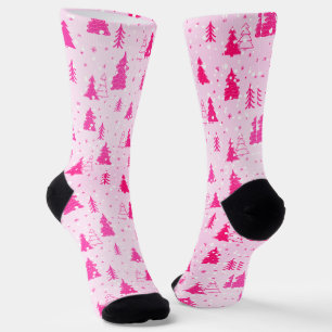 Calcetines Patel Árbol De Navidad Rosa Cae Nieve Elegante