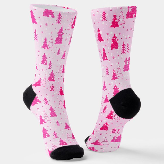 Calcetines Patel Árbol De Navidad Rosa Cae Nieve Elegante (Angular)