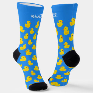 Calcetines Pato Amarillo Adorable Sobre Patrón Azul Personali