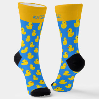Calcetines Pato Amarillo Lindo En Patrón Azul Personalizado