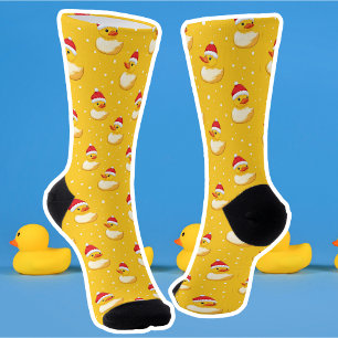 Calcetines Pato de Navidad Santa Cute Amarillo y Lunares Rojo
