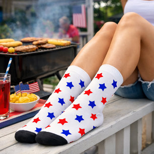 Calcetines Patriótico Rojo y Azul Estrella Lanzar Patrón Blan