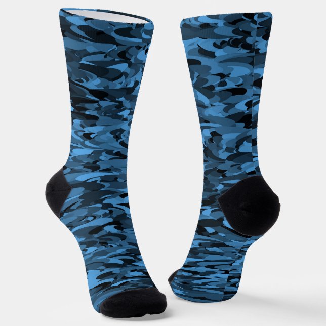 Calcetines Patrón abstracto azul negro (Angular)