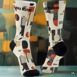 Calcetines Patrón abstracto moderno beige y rojo personalizad