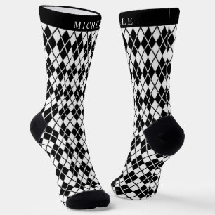 Calcetines Patrón Argyle Blanco Y Negro personalizado