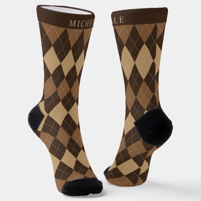 Calcetines Patrón argyle marrón de chocolate negro claro pers (Angular)