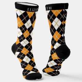Calcetines Patrón Argyle Naranja blanco negro personalizado
