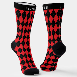 Calcetines Patrón argyle negro rosa rojo brillante personaliz