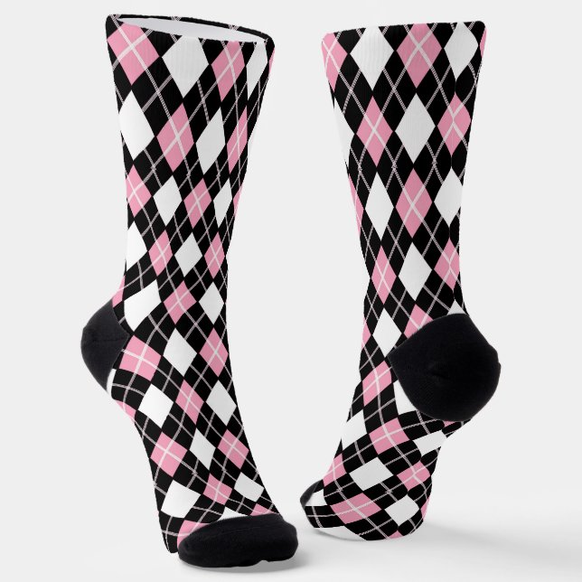 Calcetines Patrón argyle sin foco negro y rosa (Angular)