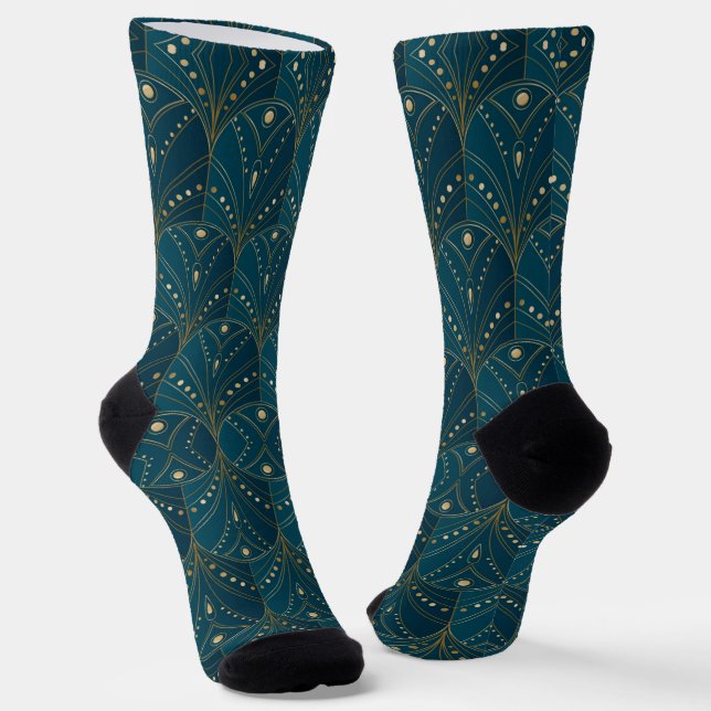 Calcetines Patrón Art Déco con formas geométricas doradas (Angular)