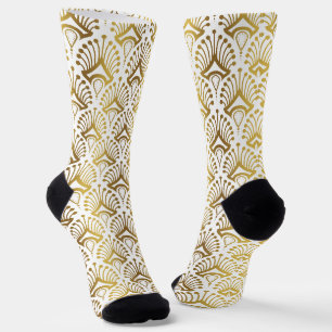 Calcetines Patrón Art Déco dorado y blanco 3 Socks