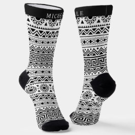 Calcetines Patrón azteca blanco y negro personalizado