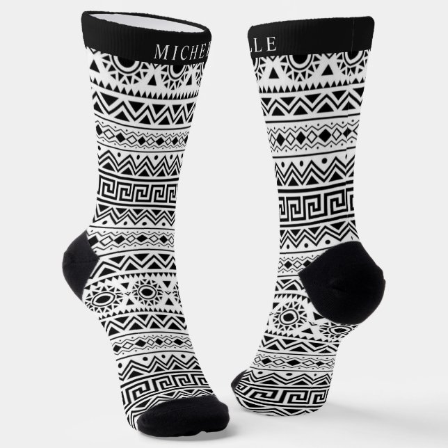 Calcetines Patrón azteca blanco y negro personalizado (Angular)