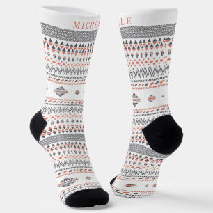 Calcetines Patrón azteca de Naranja gris blanco personalizado