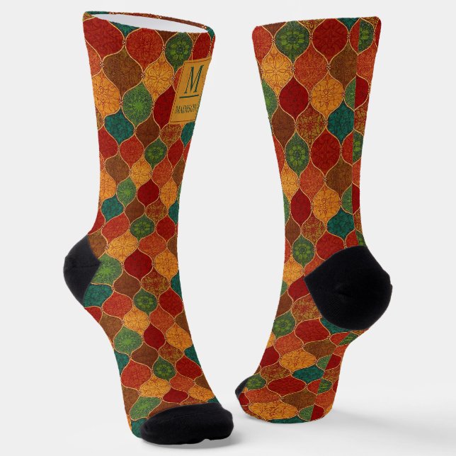 Calcetines Patrón Azteca geométrico mosaico marroquí sin fisu (Angular)