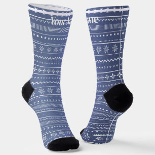 Calcetines Patrón azul Nombre personalizado
