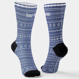 Calcetines Patrón azul Nombre personalizado