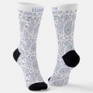 Calcetines Patrón azul Paisley de la Marina Blanca Oscura per