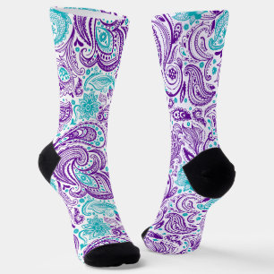 Calcetines Patrón azul turquesa y blanco púrpura