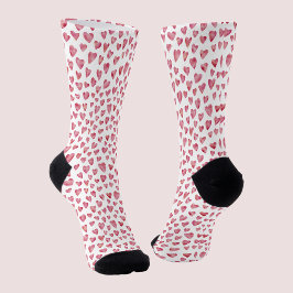 Calcetines Patrón blanco de corazón de amor rosado