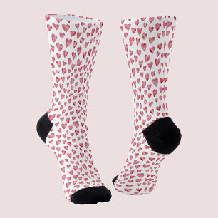 Calcetines Patrón blanco de corazón de amor rosado