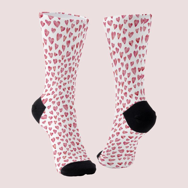 Calcetines Patrón blanco de corazón de amor rosado (Fun pink love heart socks, perfect for Valentines Day, girlfriends or wedding day celebrations.)