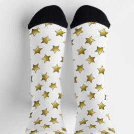 Calcetines Patrón blanco elegante de estrellas doradas