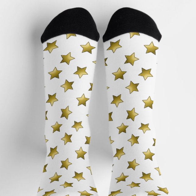 Calcetines Patrón blanco elegante de estrellas doradas (Arriba)